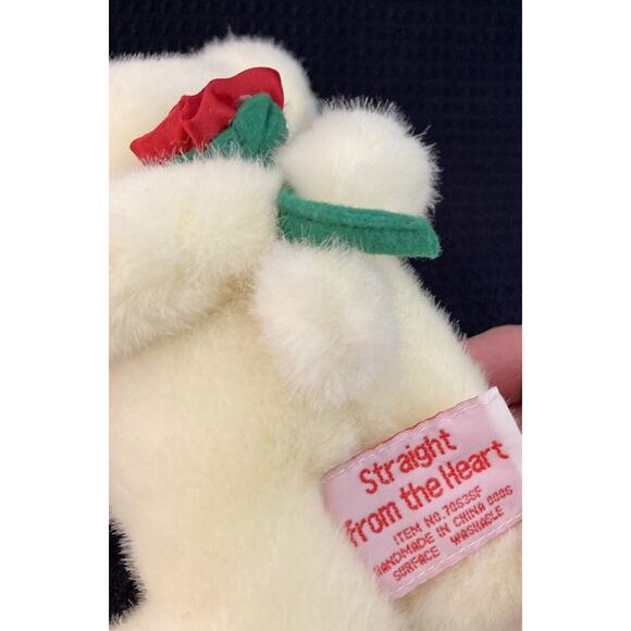 Straight from the Heart White Stuffed Plush Bear Holding Flowers Valentines Day - Picture 5 of 8